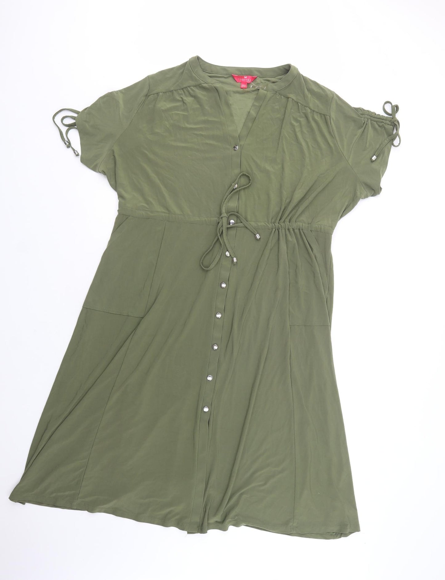 Together Womens Green  Polyester Shirt Dress  Size 24  V-Neck Button