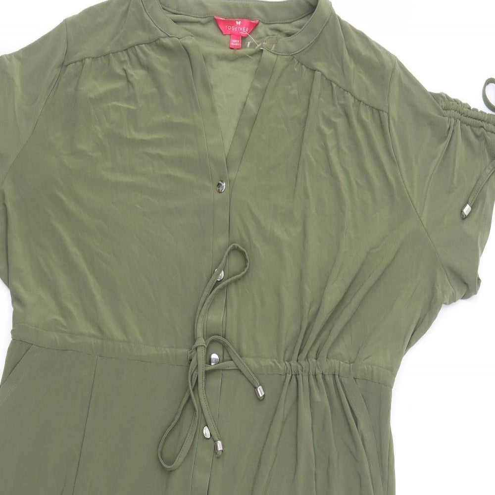 Together Womens Green  Polyester Shirt Dress  Size 24  V-Neck Button