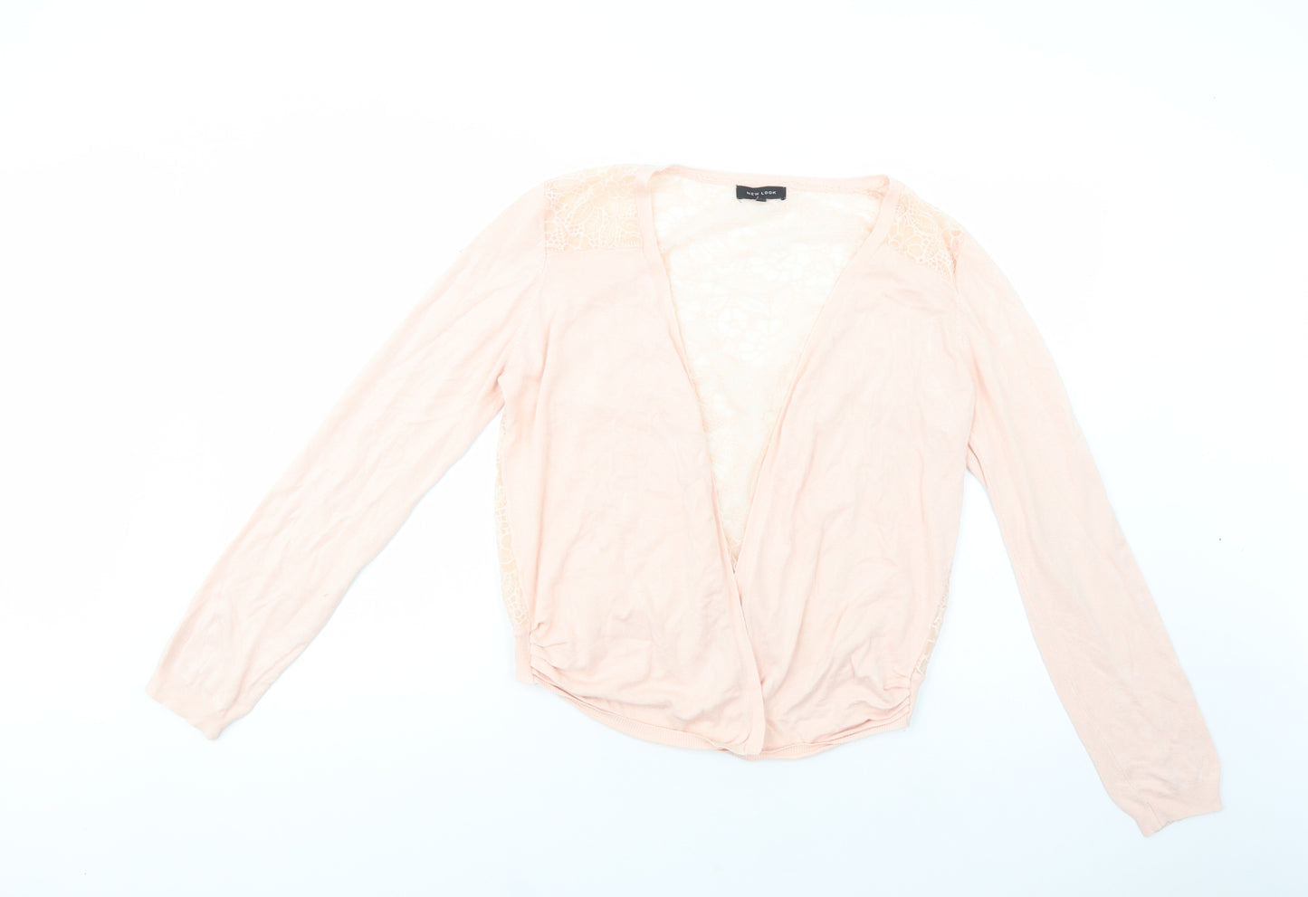 New Look Womens Pink V-Neck  Acrylic Cardigan Jumper Size 16   - Lace Detail