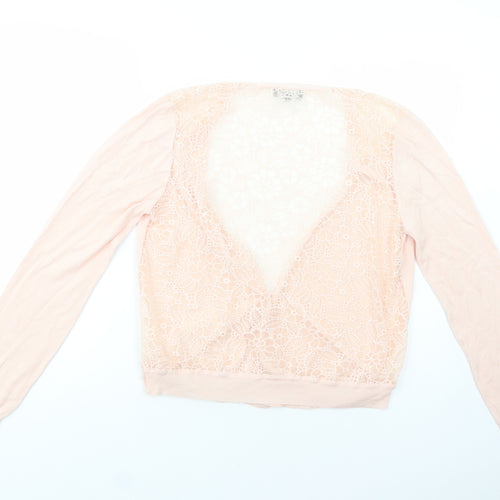 New Look Womens Pink V-Neck  Acrylic Cardigan Jumper Size 16   - Lace Detail