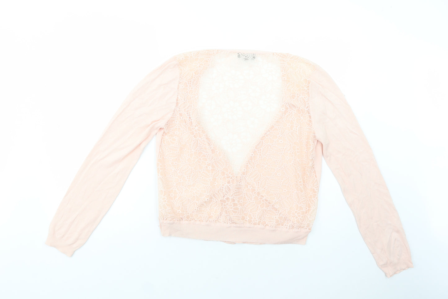 New Look Womens Pink V-Neck  Acrylic Cardigan Jumper Size 16   - Lace Detail