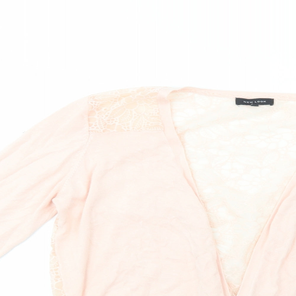 New Look Womens Pink V-Neck  Acrylic Cardigan Jumper Size 16   - Lace Detail