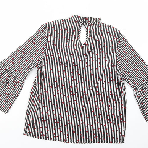 Matalan Womens Black Striped Polyester Basic Blouse Size 10 V-Neck