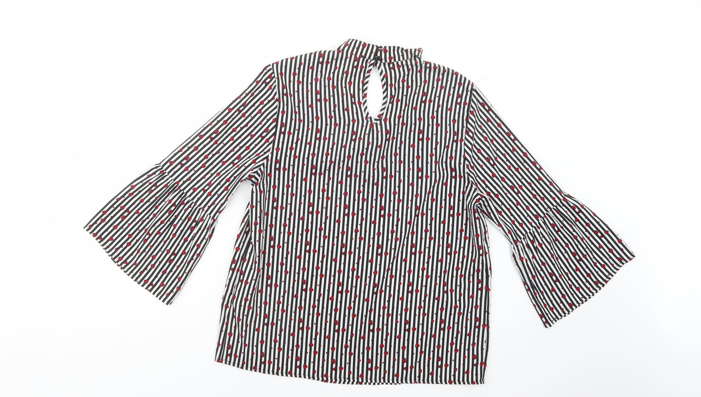Matalan Womens Black Striped Polyester Basic Blouse Size 10 V-Neck