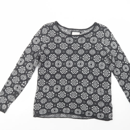 H&M Womens Grey Boat Neck Floral Cotton Pullover Jumper Size M