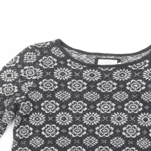 H&M Womens Grey Boat Neck Floral Cotton Pullover Jumper Size M