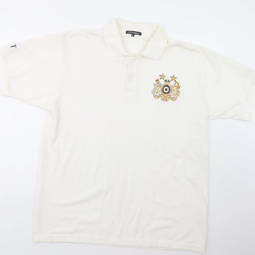 Disley Mens White  Polyester  Polo Size XL Collared Button