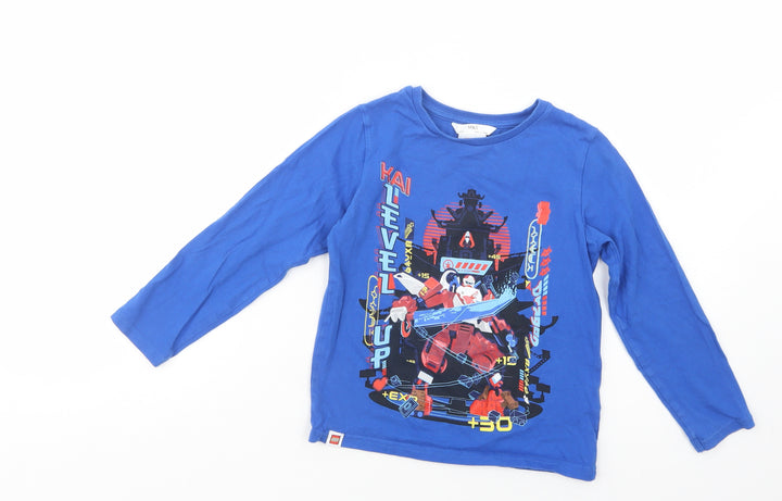 Marks and Spencer Boys Blue Cotton Pullover T-Shirt Size 5-6 Years Crew Neck Pullover - Lego