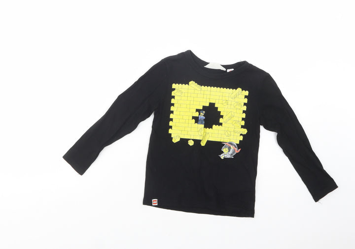 H&M Boys Black Cotton Pullover T-Shirt Size 4-5 Years Crew Neck Pullover - Lego