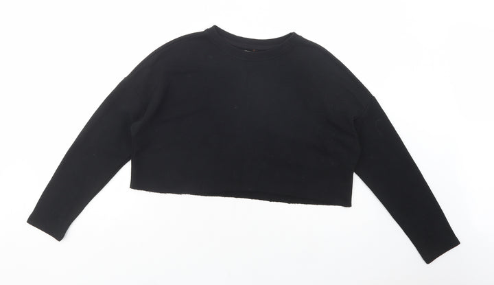 Pull & Bear Womens Black Cotton Pullover Sweatshirt Size S Pullover - Cropped
