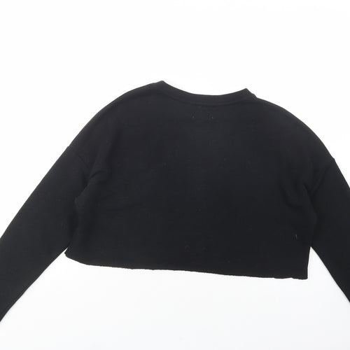 Pull & Bear Womens Black  Cotton Pullover Sweatshirt Size S  Pullover - Cropped