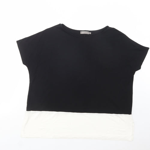 First Avenue Womens Black Colourblock Viscose Basic Blouse Size 12 Boat Neck