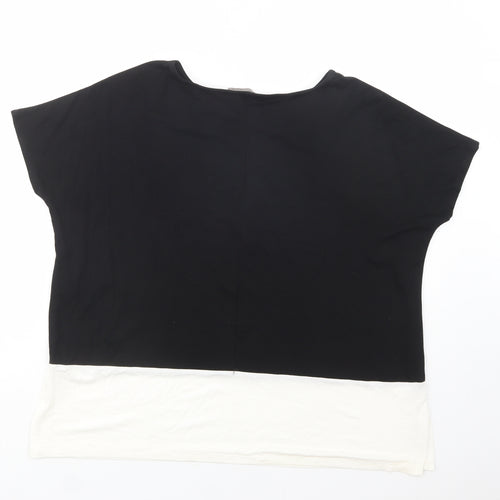 First Avenue Womens Black Colourblock Viscose Basic Blouse Size 12 Boat Neck