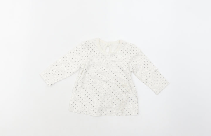 George Baby White Polka Dot Cotton Basic T-Shirt Size 3-6 Months Crew Neck Button