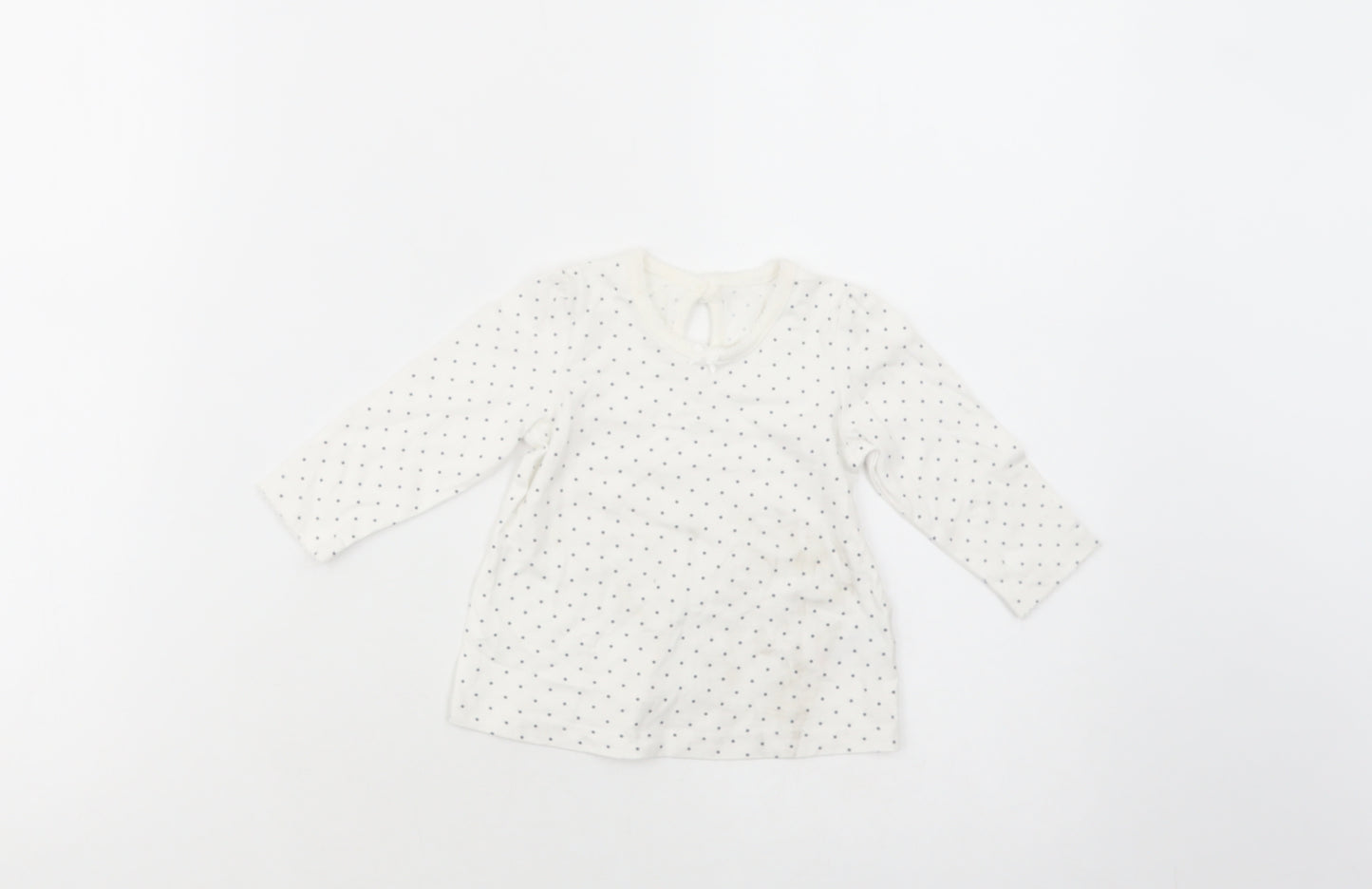 George Baby White Polka Dot Cotton Basic T-Shirt Size 3-6 Months Crew Neck Button