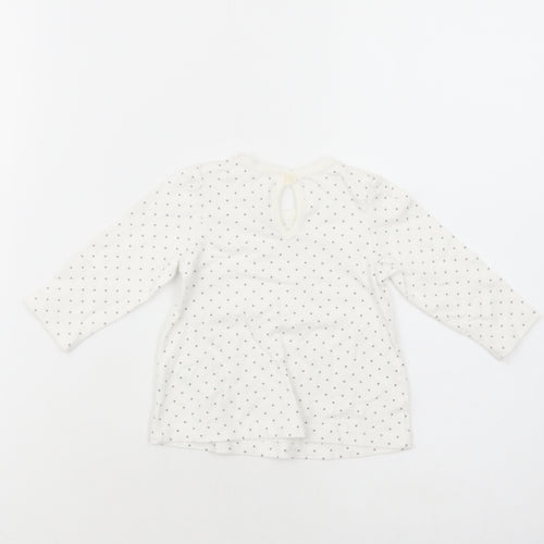 George Baby White Polka Dot Cotton Basic T-Shirt Size 3-6 Months Crew Neck Button
