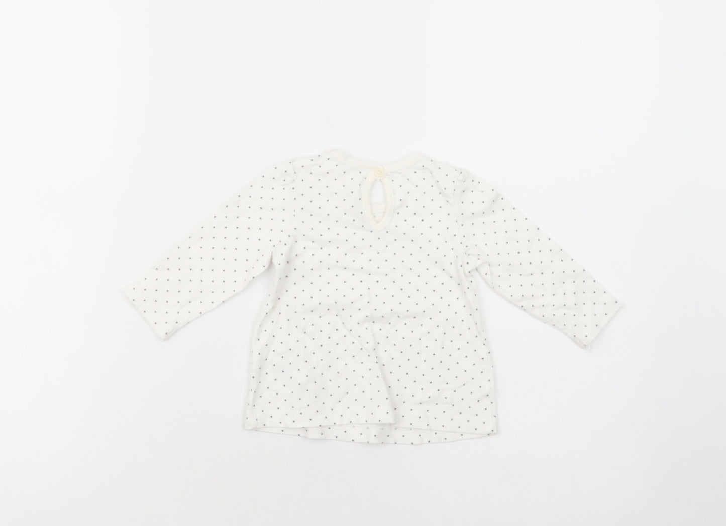 George Baby White Polka Dot Cotton Basic T-Shirt Size 3-6 Months Crew Neck Button