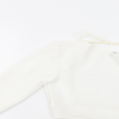 PRETTYLITTLETHING Womens White  Polyester Cropped Blouse Size 6 Round Neck