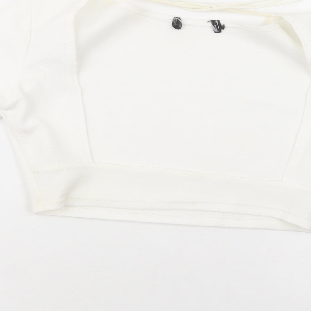 PRETTYLITTLETHING Womens White  Polyester Cropped Blouse Size 6 Round Neck