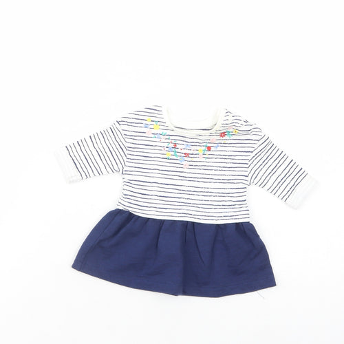 Mini Club Baby White Striped Cotton T-Shirt Dress  Size Newborn  Crew Neck Snap
