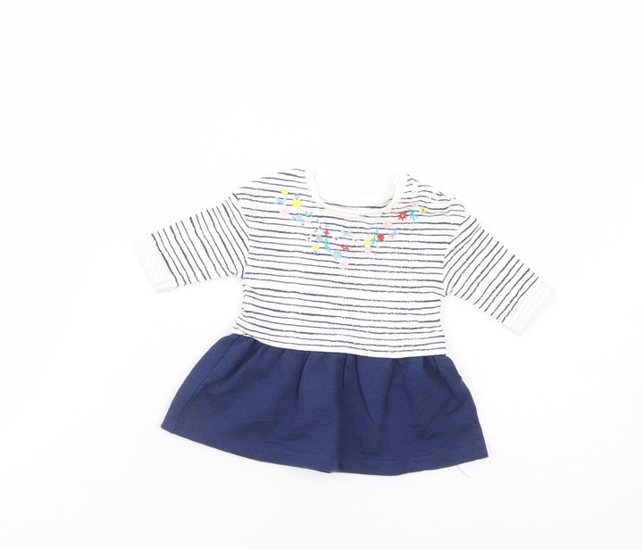 Mini Club Baby White Striped Cotton T-Shirt Dress Size Newborn Crew Neck Snap