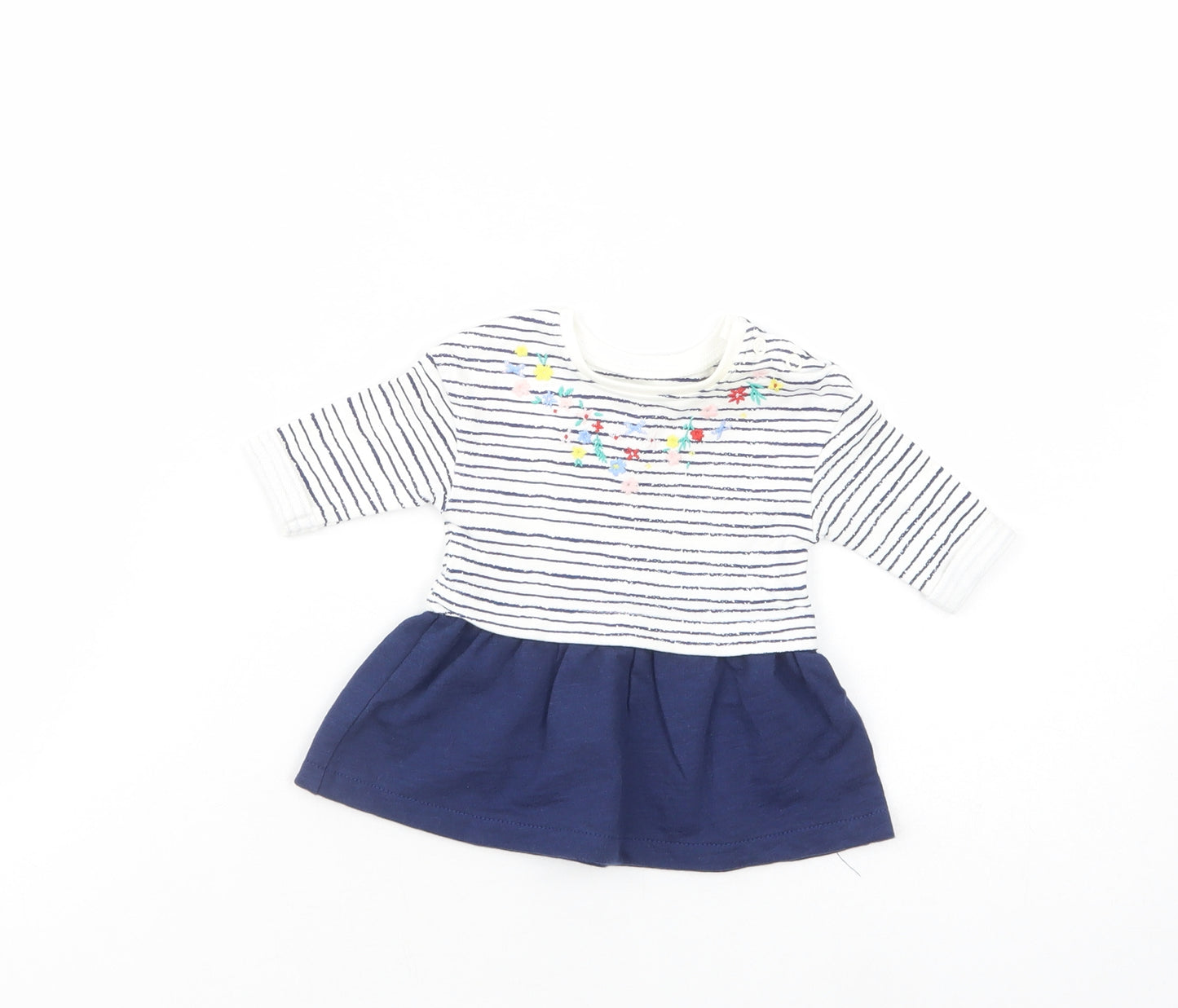 Mini Club Baby White Striped Cotton T-Shirt Dress  Size Newborn  Crew Neck Snap