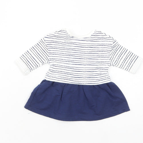 Mini Club Baby White Striped Cotton T-Shirt Dress  Size Newborn  Crew Neck Snap