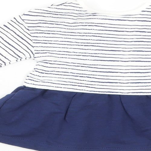 Mini Club Baby White Striped Cotton T-Shirt Dress  Size Newborn  Crew Neck Snap
