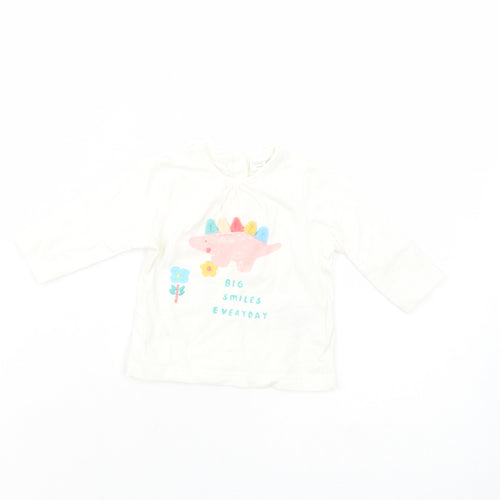 NEXT Baby White  Cotton Basic T-Shirt Size Newborn Crew Neck Snap - Dino