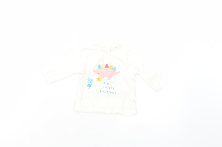 NEXT Baby White Cotton Basic T-Shirt Size Newborn Crew Neck Snap - Dino