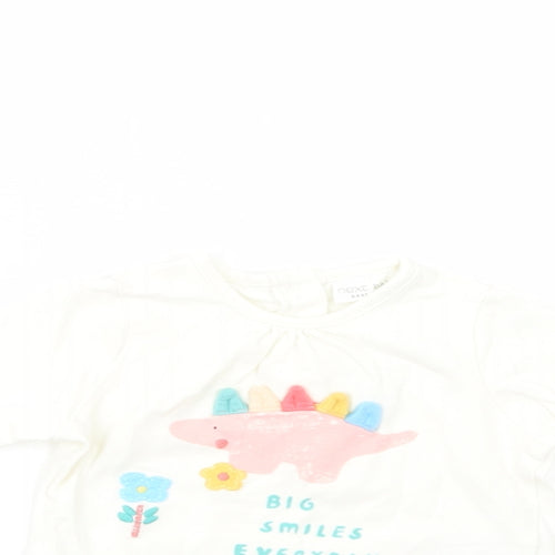 NEXT Baby White  Cotton Basic T-Shirt Size Newborn Crew Neck Snap - Dino