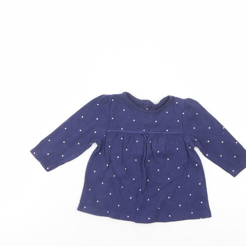 George Baby Blue Polka Dot Cotton Basic Blouse Size 0-3 Months Crew Neck Button