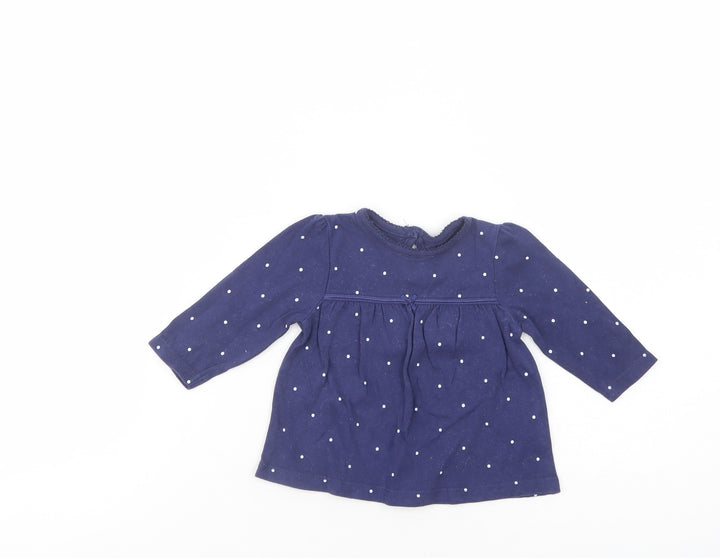 George Baby Blue Polka Dot Cotton Basic Blouse Size 0-3 Months Crew Neck Button