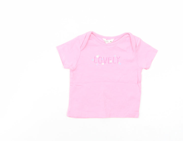 M&Co Baby Pink Cotton Pullover T-Shirt Size 3-6 Months Crew Neck Pullover - Lovely