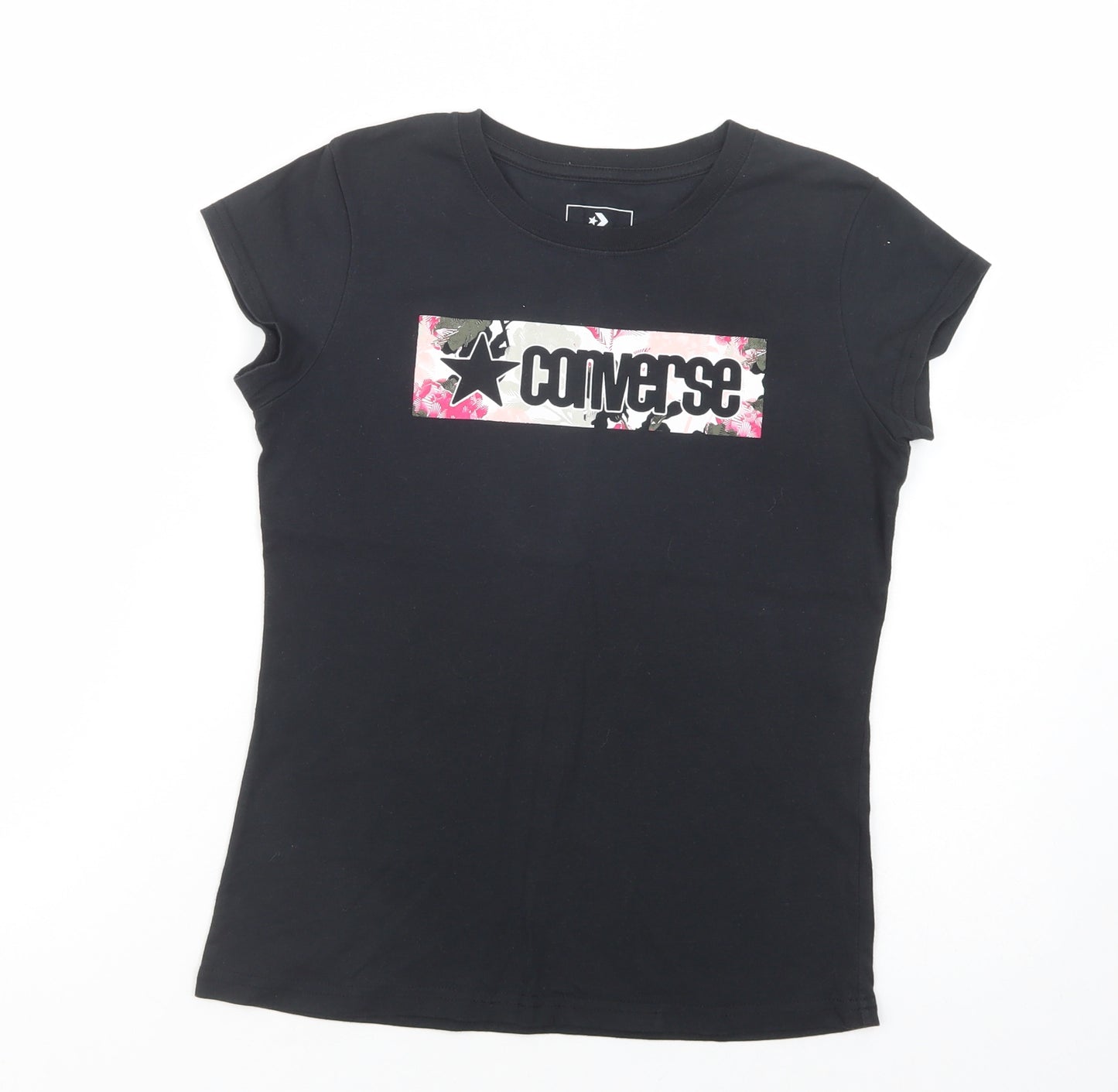 Converse Girls Black  Cotton Pullover T-Shirt Size 12-13 Years Crew Neck Pullover