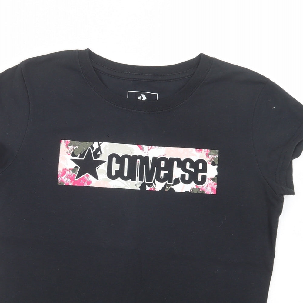 Converse Girls Black  Cotton Pullover T-Shirt Size 12-13 Years Crew Neck Pullover