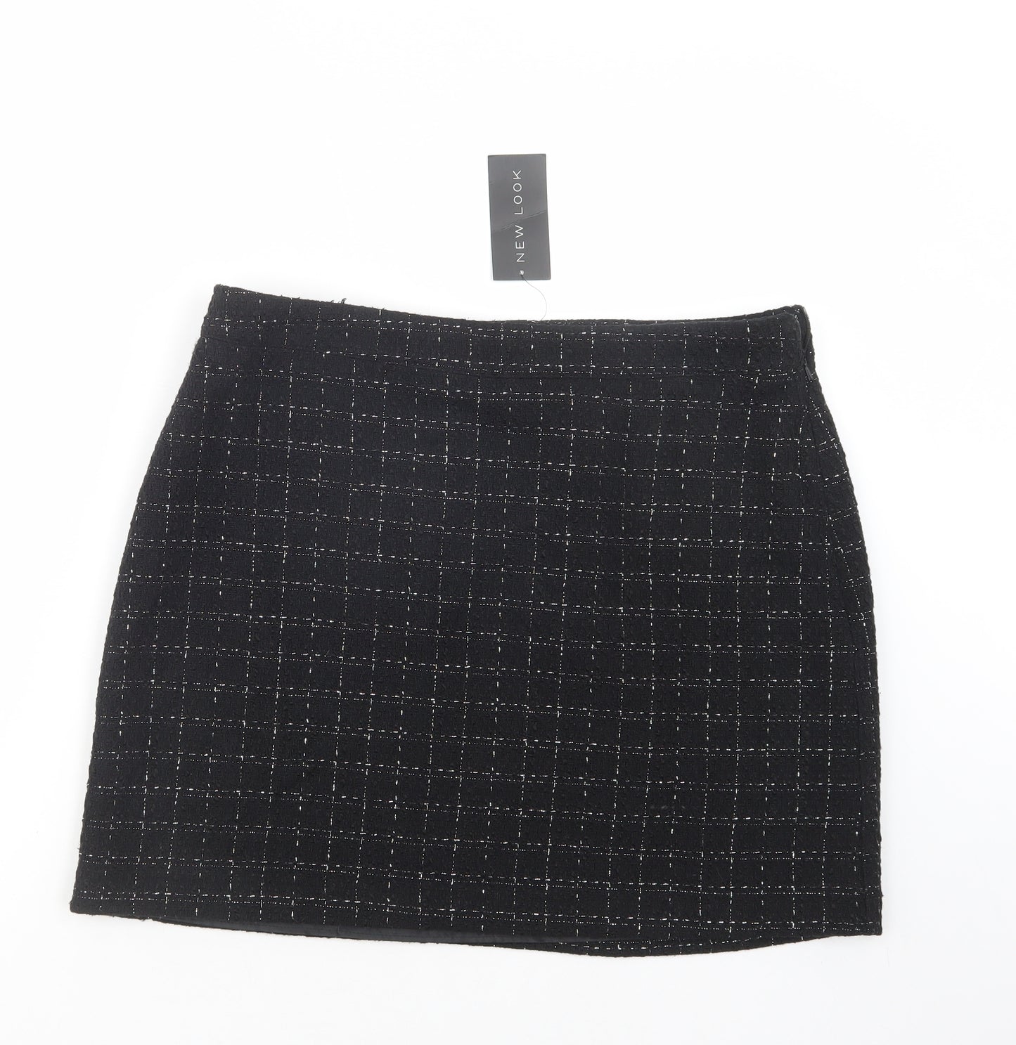 New Look Womens Black Check Polyester Mini Skirt Size 16   Zip