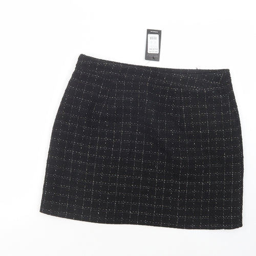 New Look Womens Black Check Polyester Mini Skirt Size 16   Zip