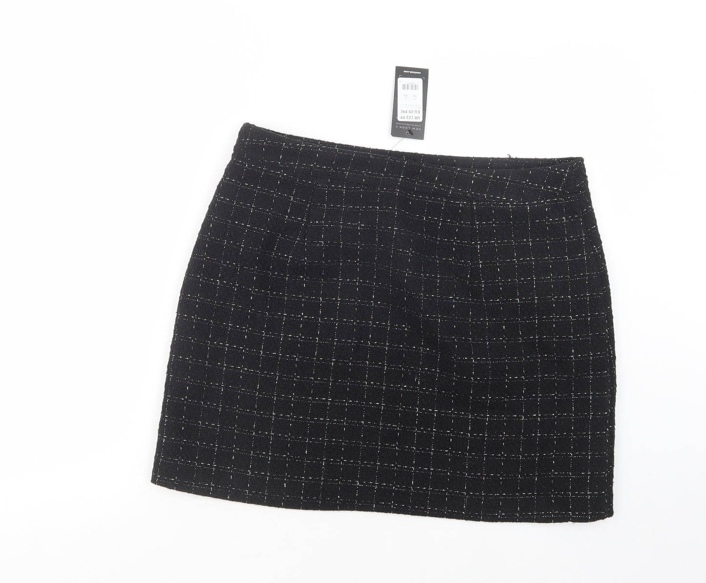 New Look Womens Black Check Polyester Mini Skirt Size 16   Zip