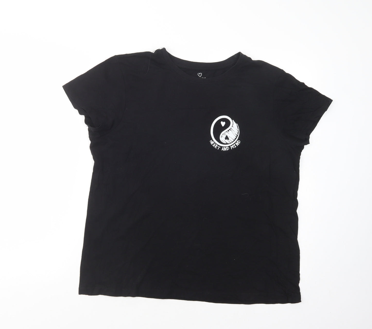 Primark Womens Black  Cotton Basic T-Shirt Size 16 Crew Neck