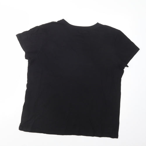 Primark Womens Black  Cotton Basic T-Shirt Size 16 Crew Neck