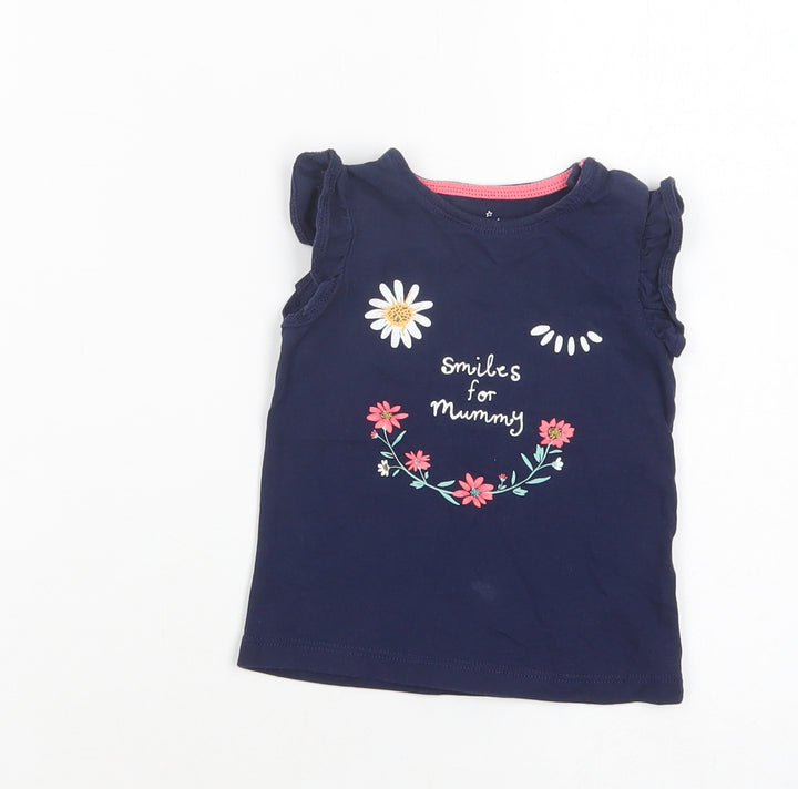 F&F Baby Blue Cotton Basic T-Shirt Size 3-6 Months Crew Neck Pullover - Smiles For Mummy