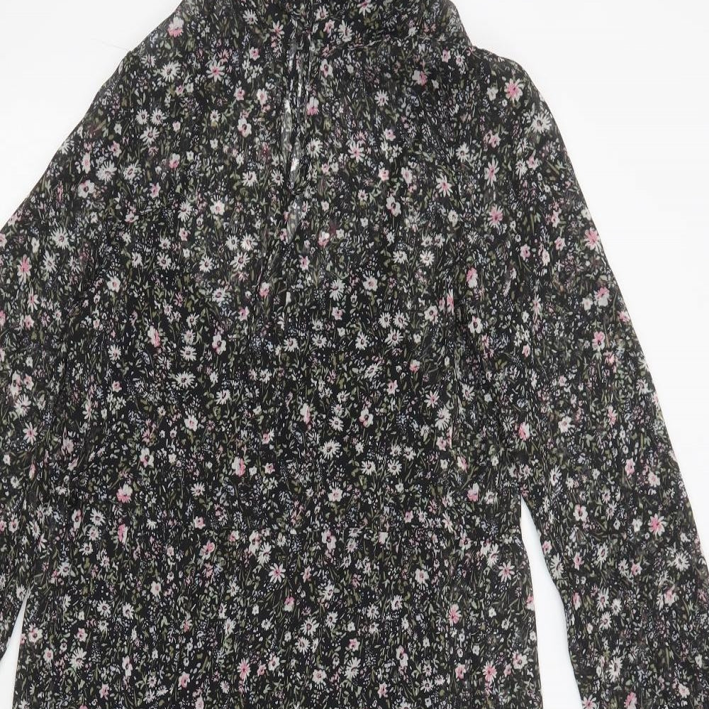 New Look Womens Black Floral Polyester A-Line  Size 8  High Neck Tie