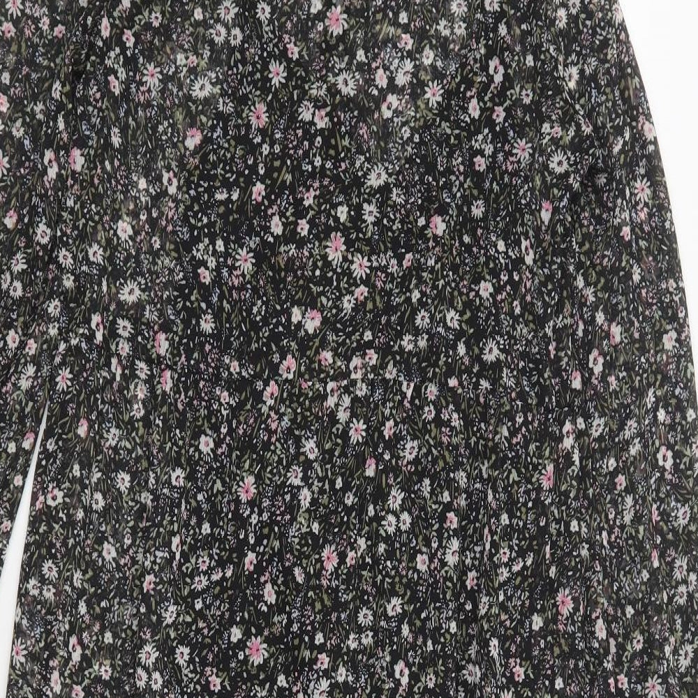 New Look Womens Black Floral Polyester A-Line  Size 8  High Neck Tie