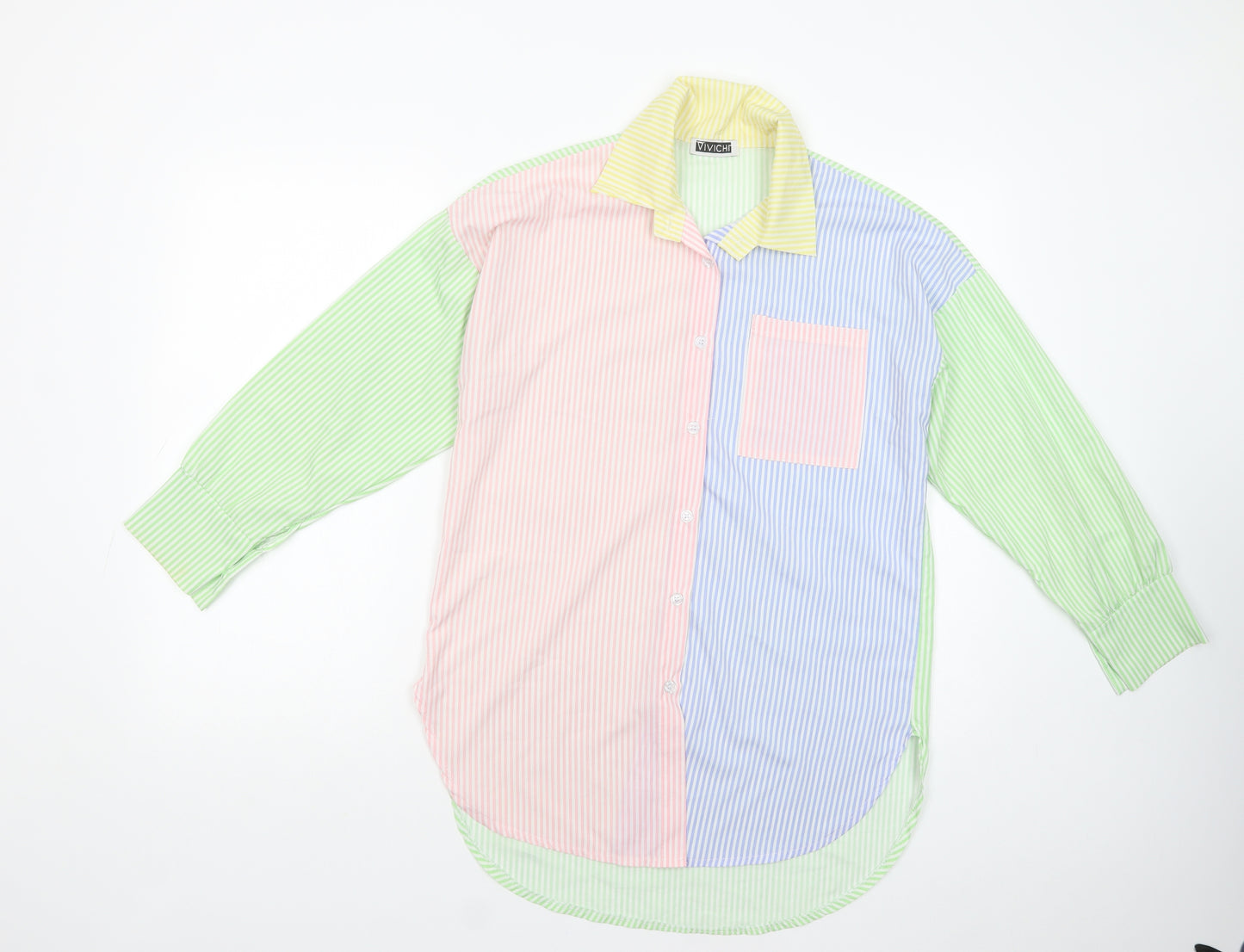 Vivichi Womens Multicoloured Striped Polyester Tunic Button-Up Size M Collared