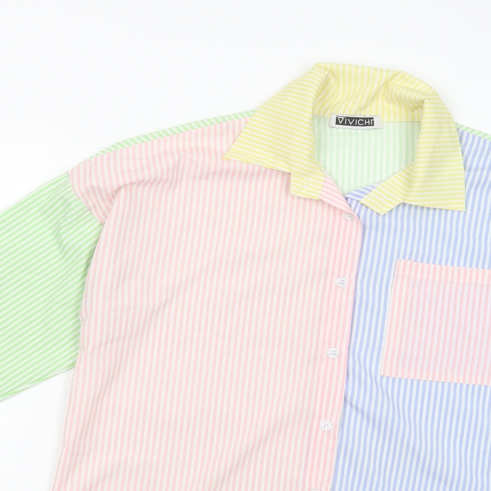 Vivichi Womens Multicoloured Striped Polyester Tunic Button-Up Size M Collared
