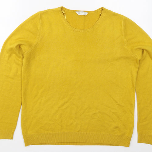 BHS Womens Yellow Crew Neck  Acrylic Pullover Jumper Size 14