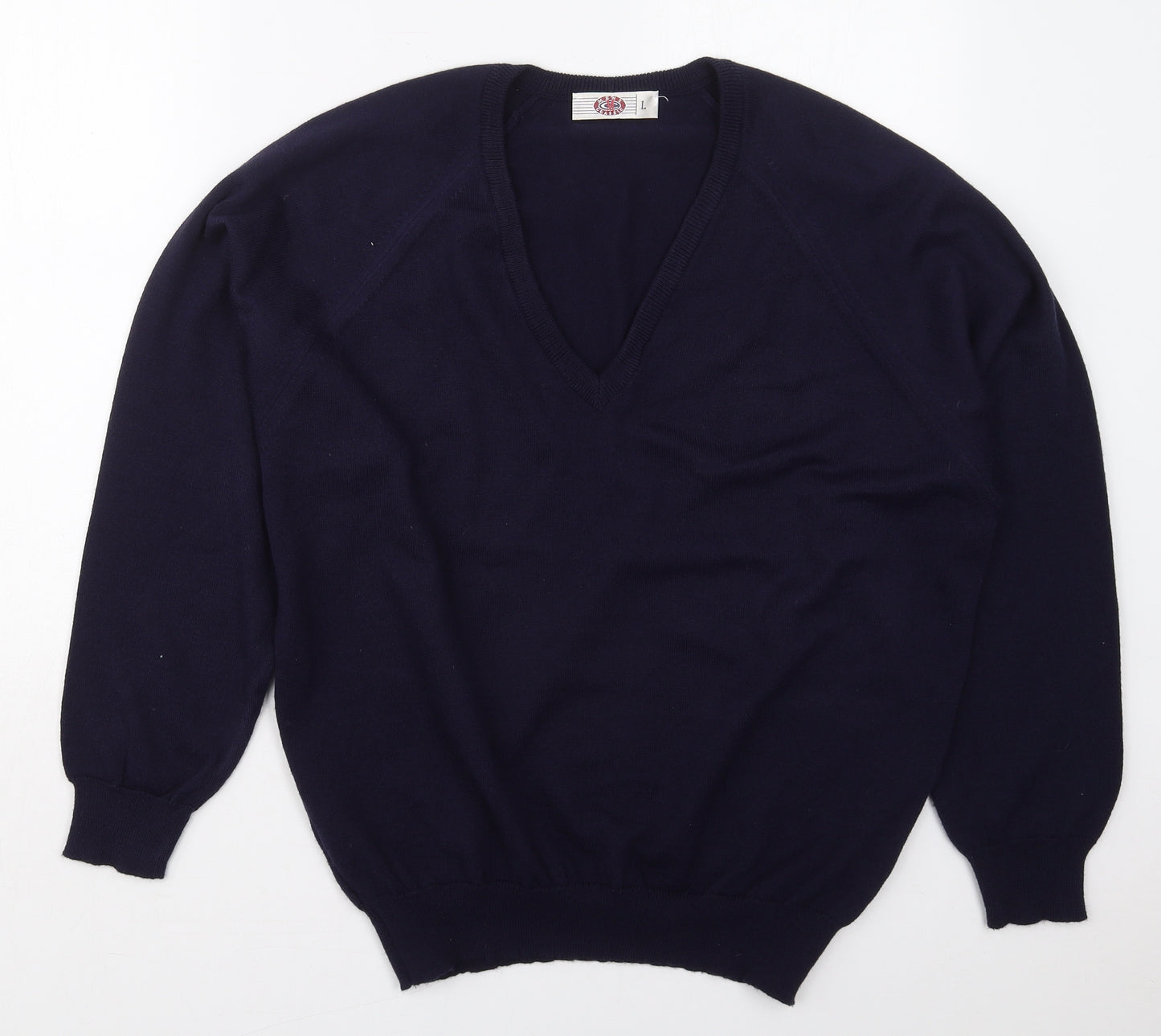Mens Classic Mens Blue V-Neck  Acrylic Pullover Jumper Size L