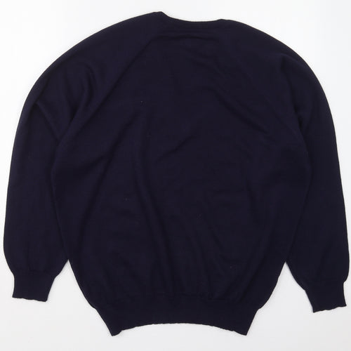 Mens Classic Mens Blue V-Neck  Acrylic Pullover Jumper Size L