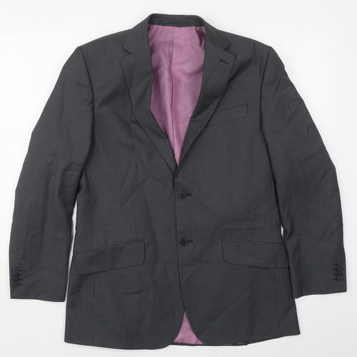 F&F Mens Grey Striped Polyester Jacket Suit Jacket Size 38